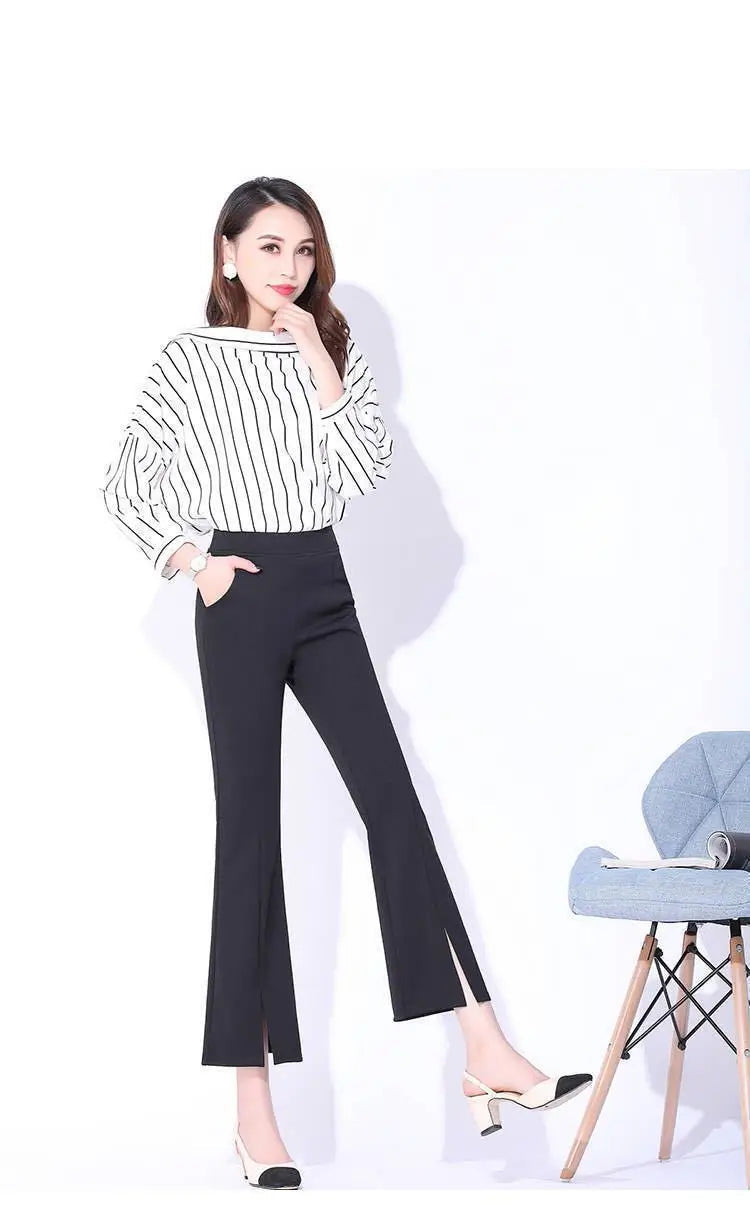 Pantalon Évasé Taille Haute Noir Dentelle Femme Élégant | MDN Store
