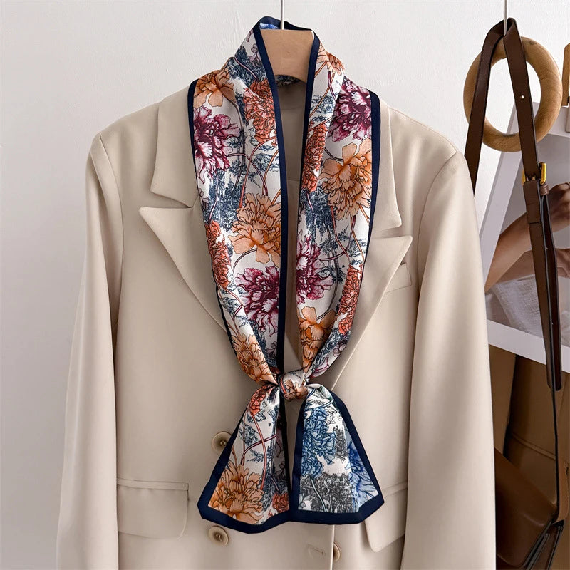 Foulard Soie Femme Long Étroit Fleurs | MDN Store