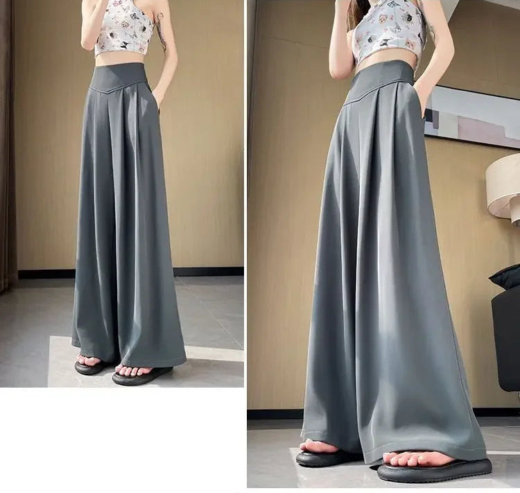 Pantalon Femme Taille Haute Large Gris | MDN Store