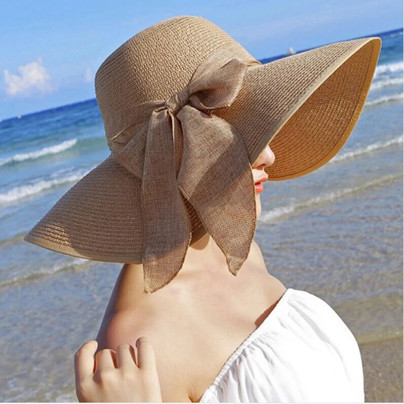 Chapeau de Paille Femme Ete Bord Large Panama Noeud Papillon | MDN Store