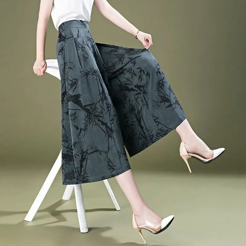 Pantalon Large Femme 7/8 Mousseline Taille Haute Léger Été | MDN Store