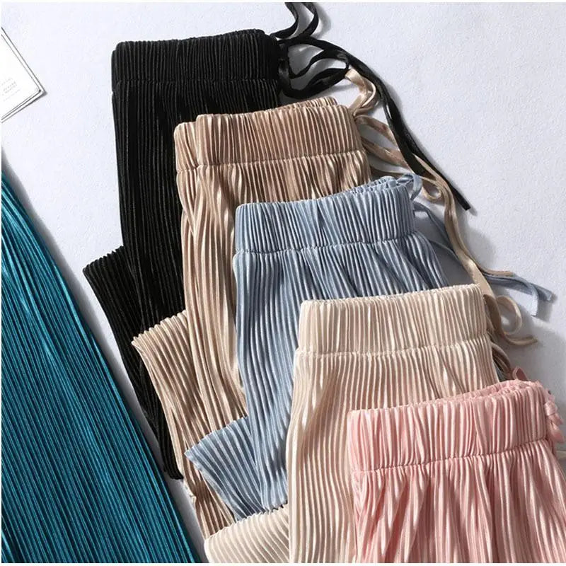 Pantalon Large Femme Ete Soie Glacee Taille Elastique Plisse | MDN Store