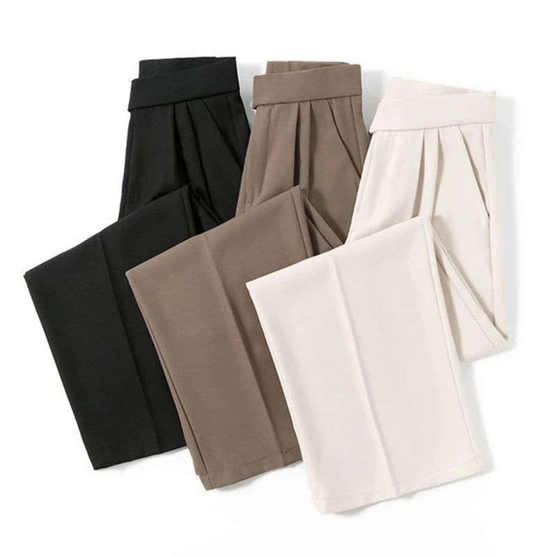 Pantalon Femme Taille Haute Lacets - Jambe Droite Costume Bureau Chic Kaki | MDN Store