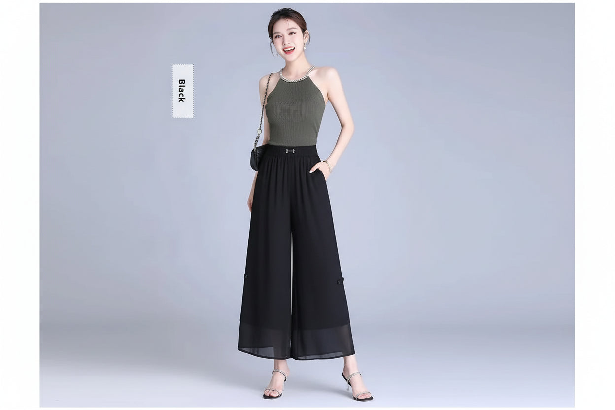 Pantalon Grande Femme Mousseline 7/8 Noir | MDN Store