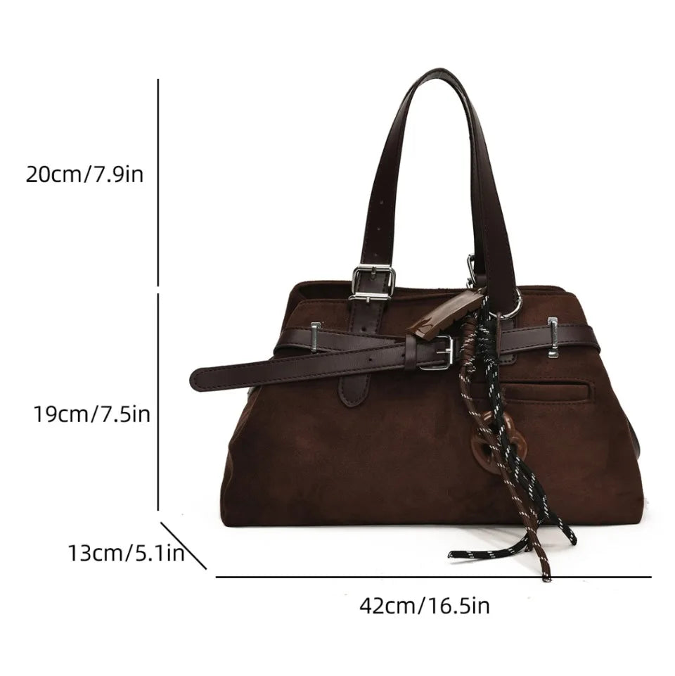 Sac à Main Femme Cuir Daim Boucle Ceinture Grande Capacité Hiver - MDN