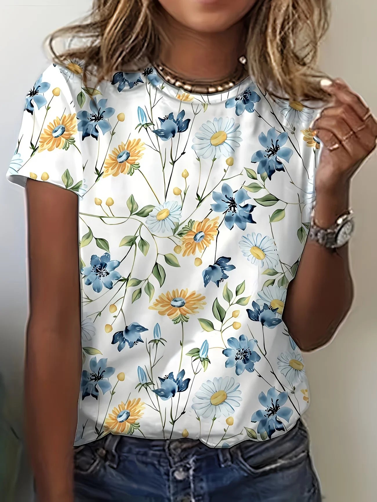 T-Shirt Fleurs Violettes Degrade Femme Col Rond Manches Courtes | MDN Store 25
