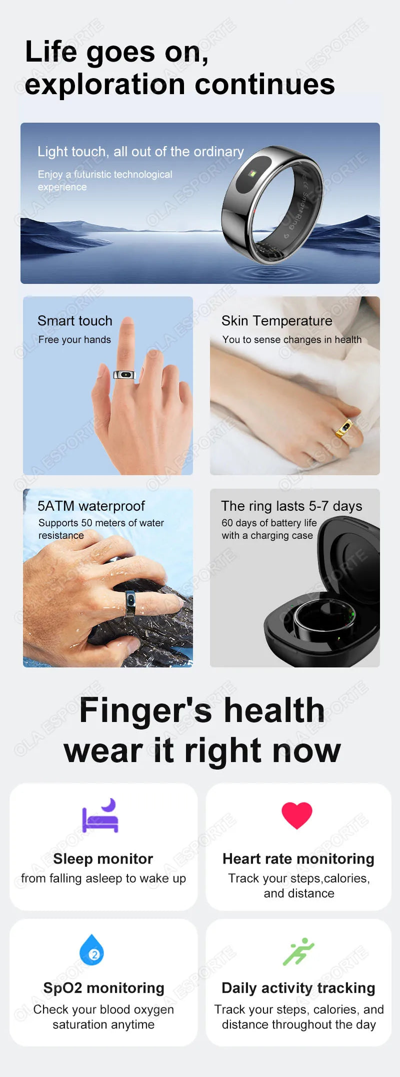Bague Connectée Smart Ring Santé Température Étanche | MDN