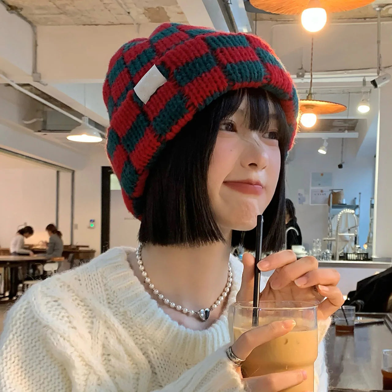 Bonnet Plaid Laine Tricotée Femme | MDN Store