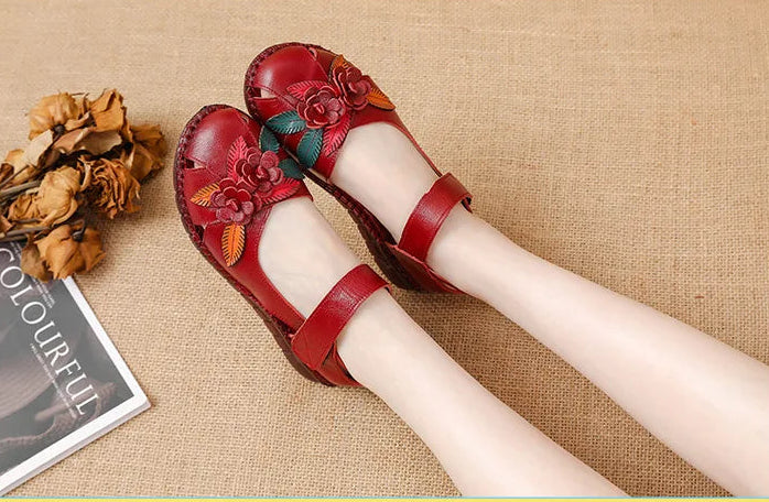 Sandales Cuir Plates Florales Lorilury | MDN