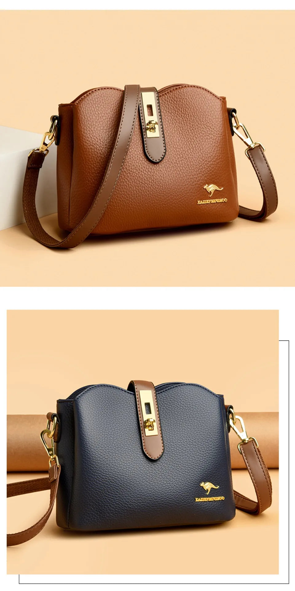 Sac à Main Femme Cuir Véritable Seau Bandoulière Trois Compartiments - MDN