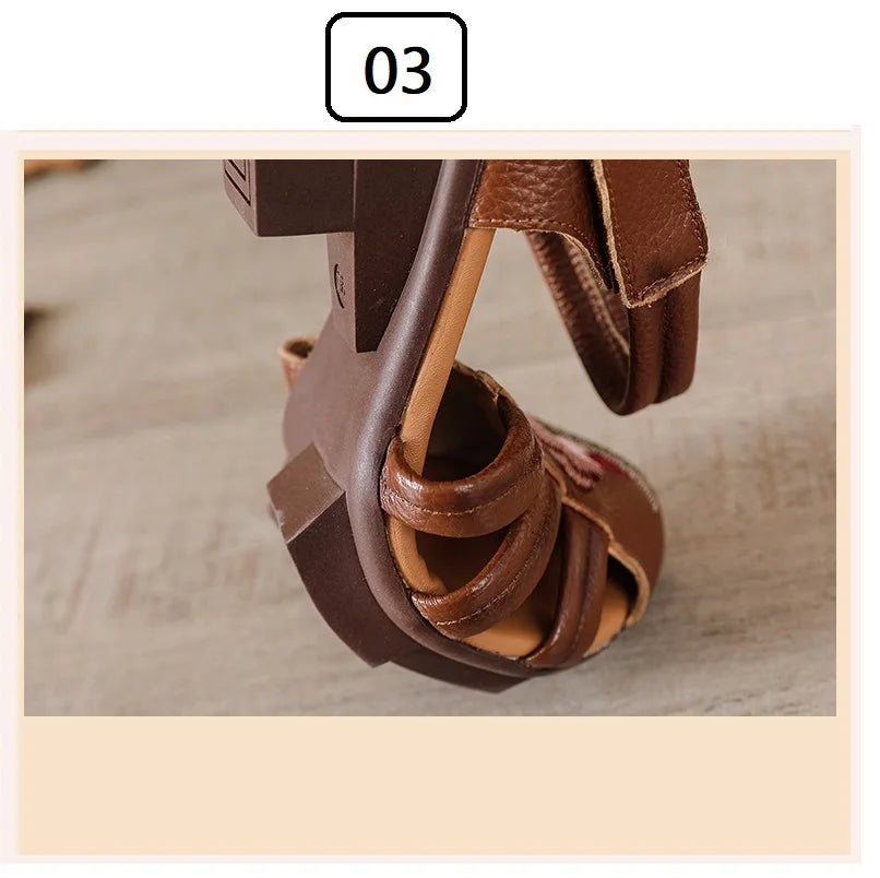 Sandales Talons Carrés Cuir Brodées Lorilury | MDN Store