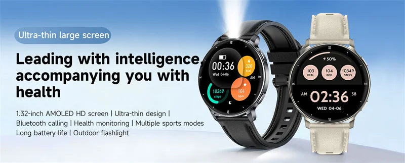 Montre Connectée AMOLED 1.32" Lampe Torche Bluetooth | MDN