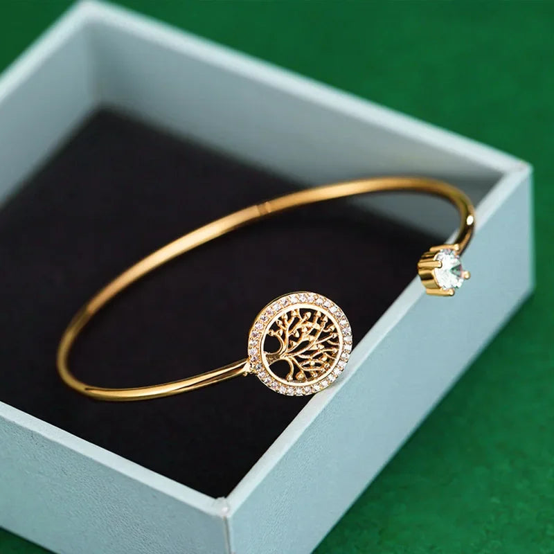 Bracelet Femme Arbre de Vie Zircon Cristal Acier Or | - MDN Store 25
