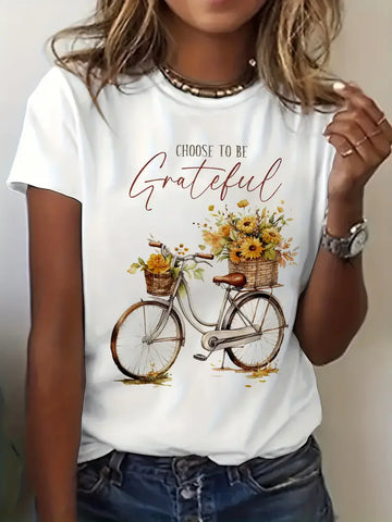 T-Shirt Graphique Floral Vélo Femme Manches Courtes | MDN Store 25