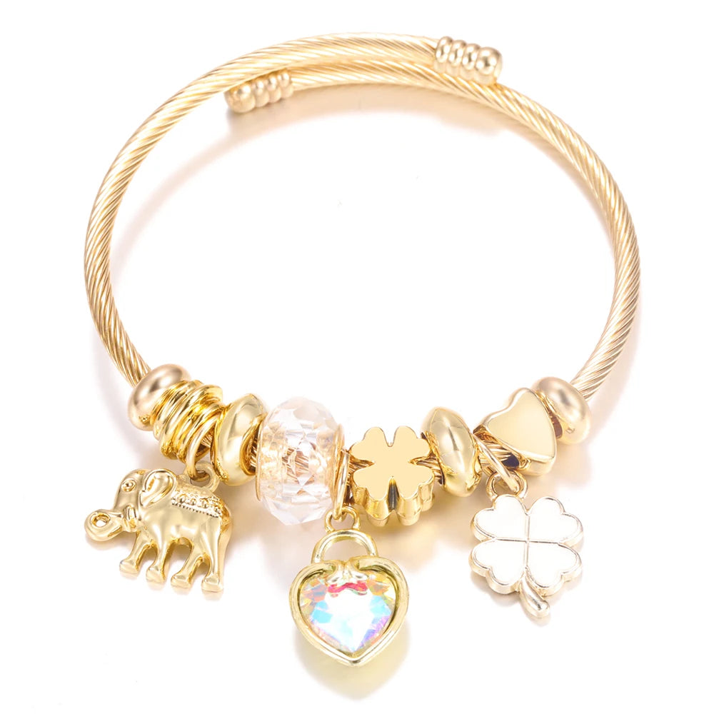 Bracelet Femme Acier Inoxydable Doré Fleurs Strass 4 Couleurs | MDN Store