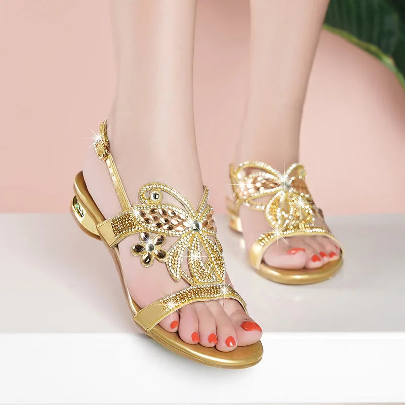 Sandales Compensées Cuir Strass Femme YAERNI | MDN Store