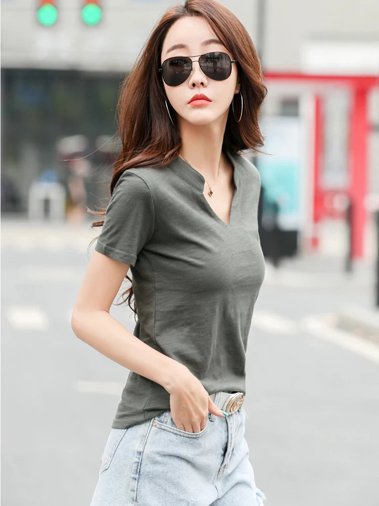 T-Chemise Col V Coton Bambou Femme | MDN Store