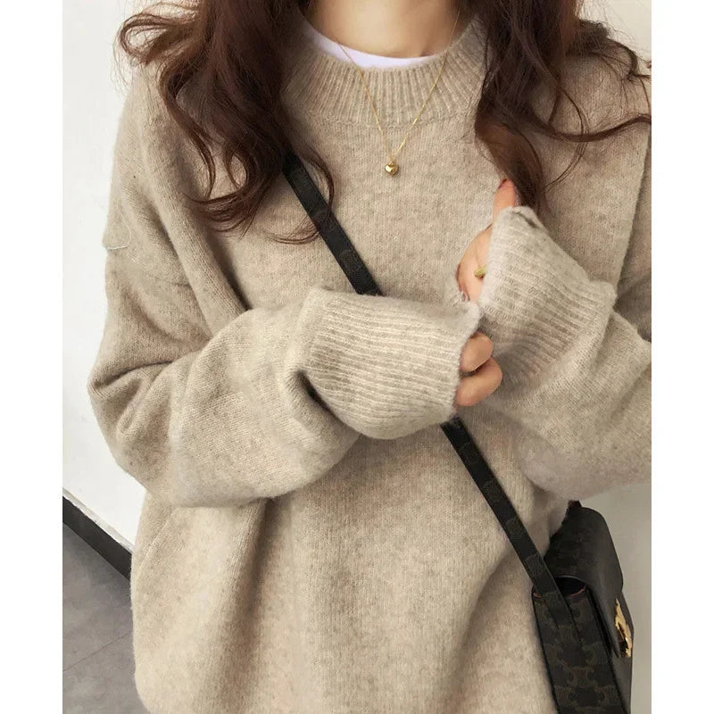 Pull Femme Ample Vintage Col Rond Tricot Doux 5 Coloris | MDN Store