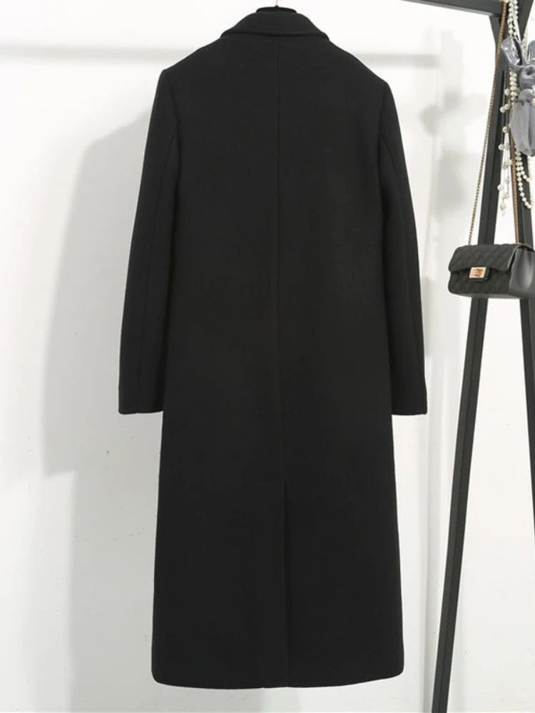 Manteau Laine Femme Double Boutonnage Noir Long – Élégance Intemporelle | MDN Store