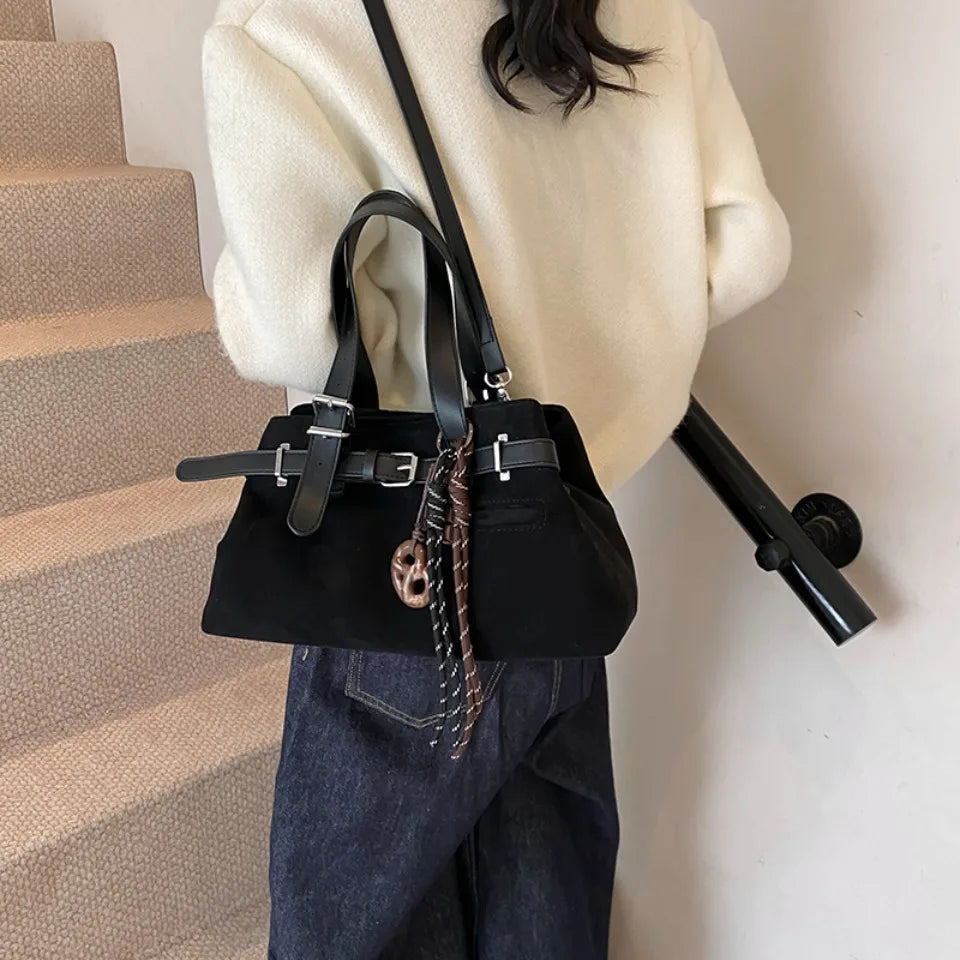 Sac à Main Femme Cuir Daim Boucle Ceinture Grande Capacité Hiver - MDN