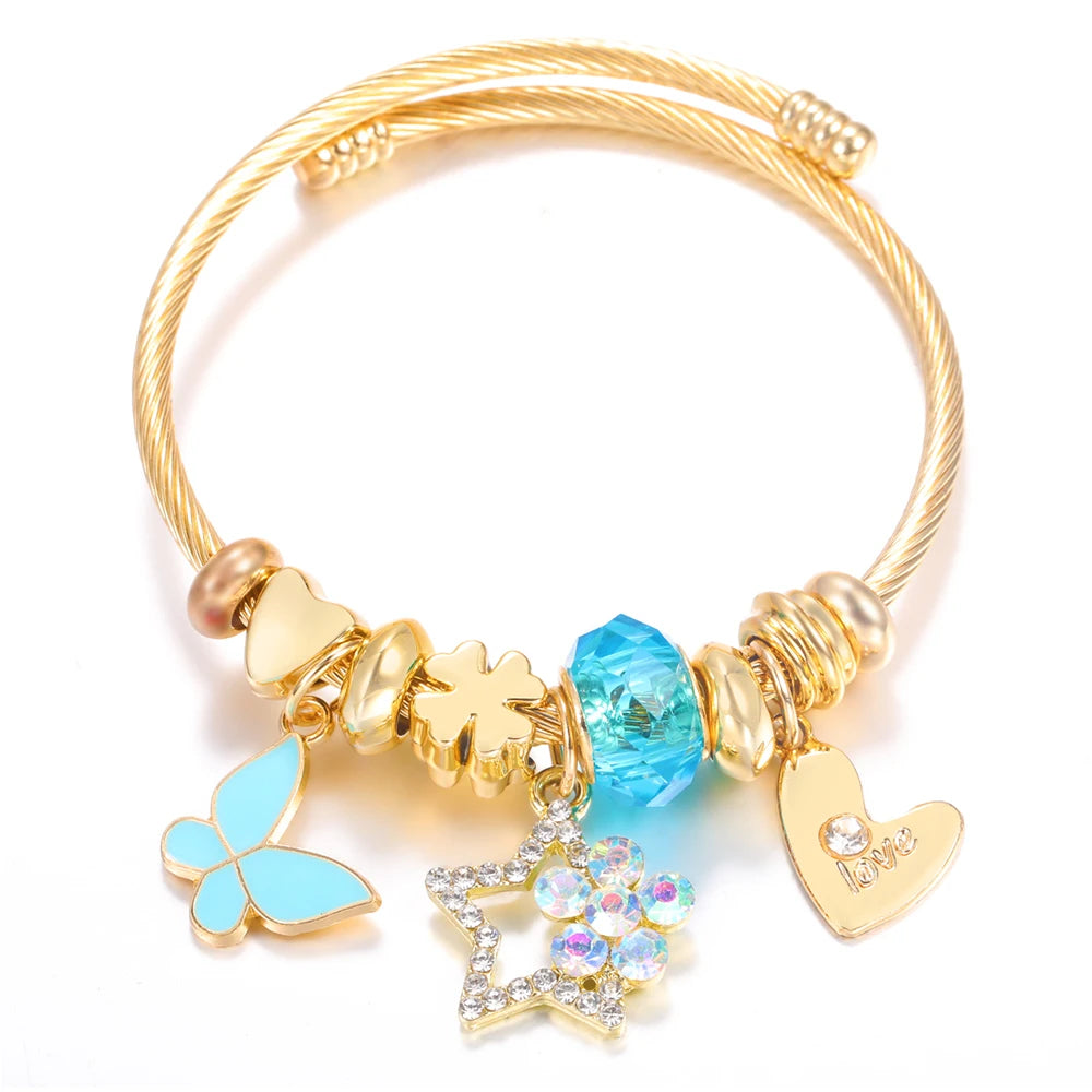 Bracelet Femme Acier Inoxydable Doré Fleurs Strass 4 Couleurs | MDN Store