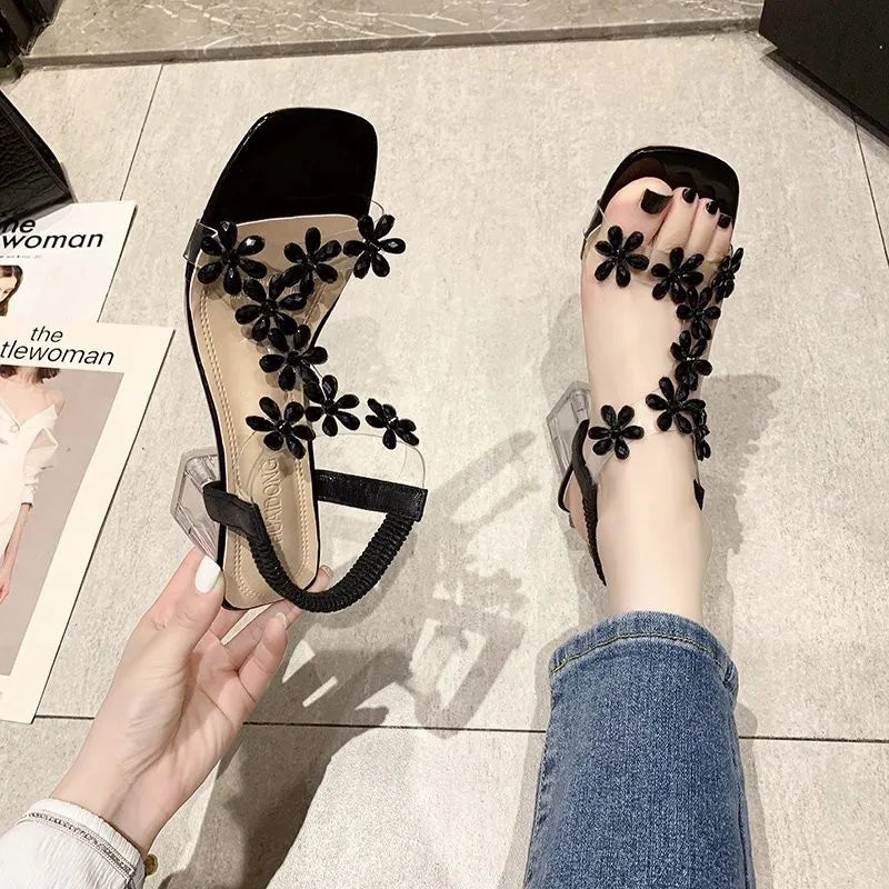 Sandales d'été en PVC Décoration Florale Talon Epais | MDN Store 25