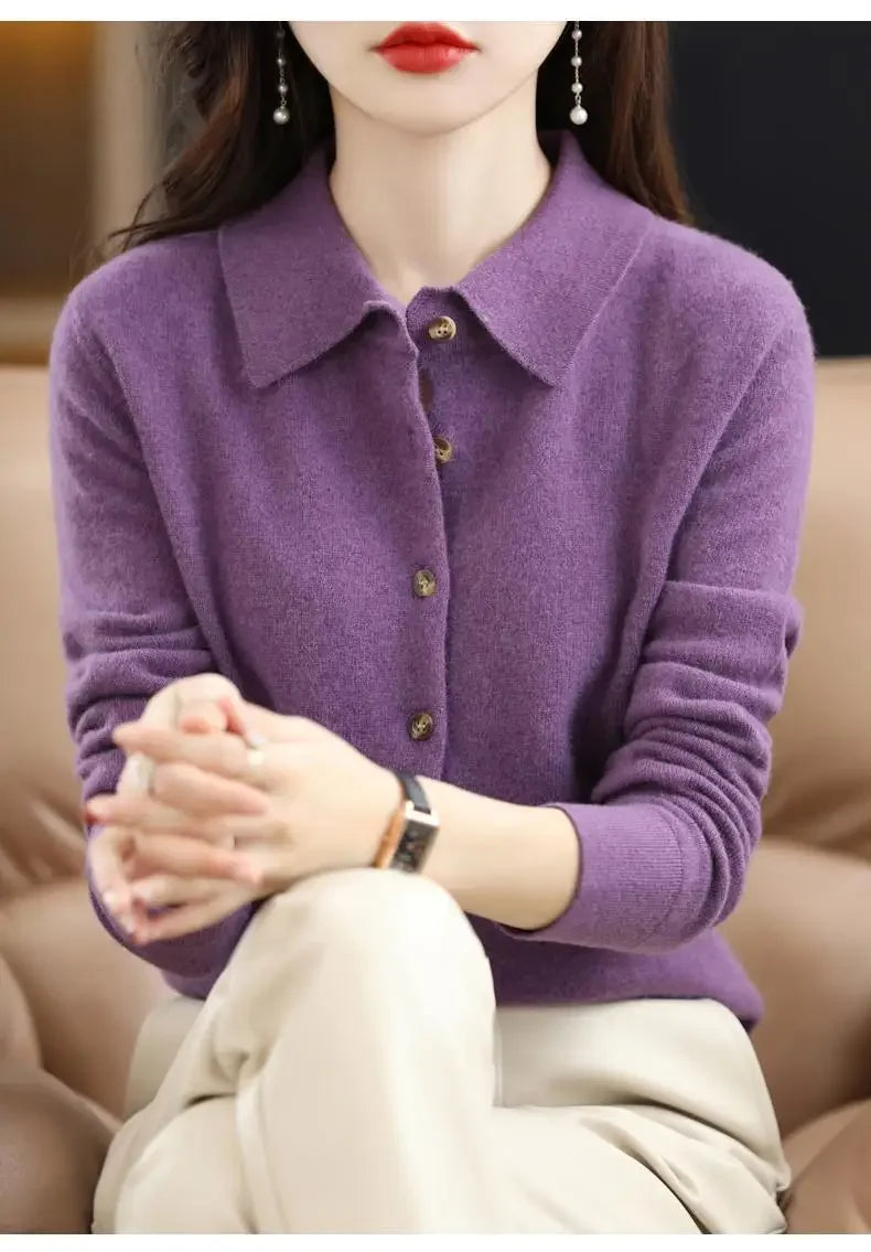 Cardigan Femme Col Polo Loose Fit Tricot Doux 9 Coloris S-XXL | MDN Store