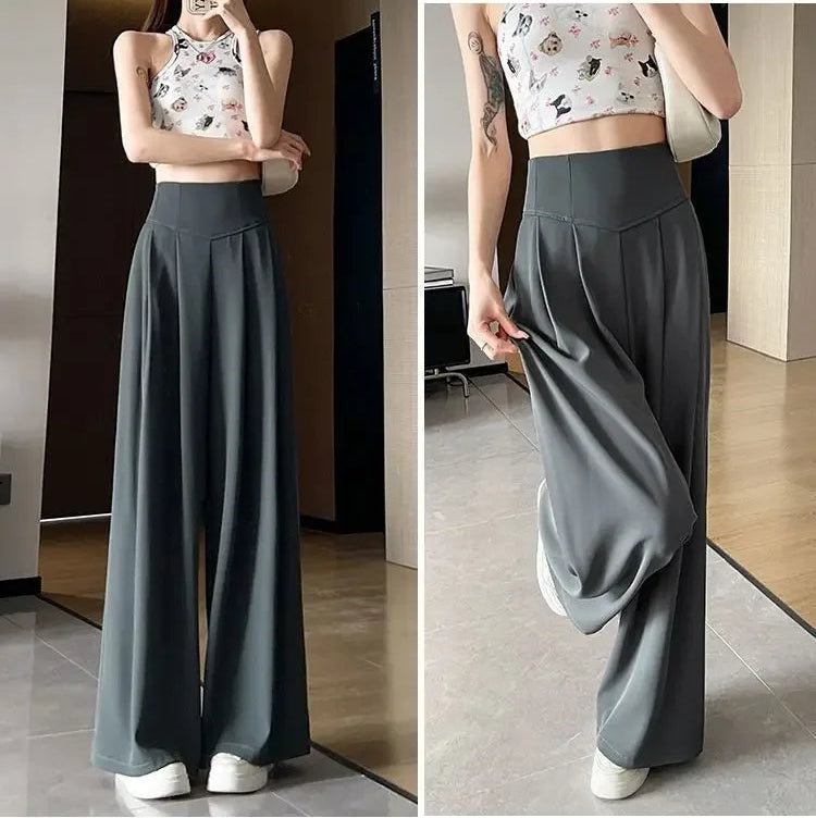 Pantalon Femme Taille Haute Large Gris | MDN Store