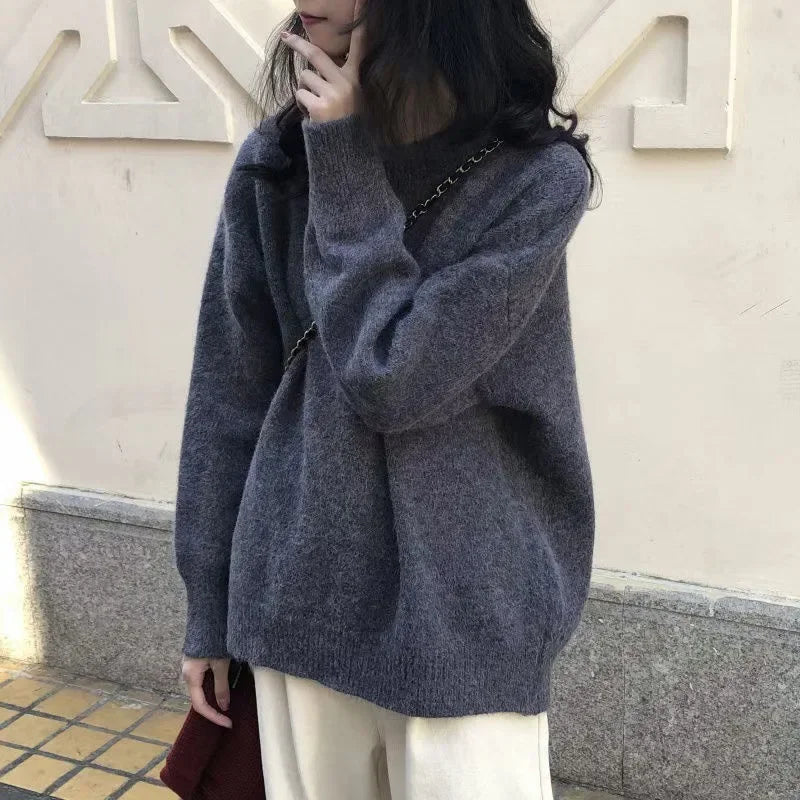Pull Femme Ample Vintage Col Rond Tricot Doux 5 Coloris | MDN Store
