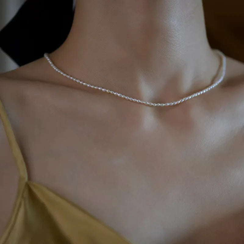 Collier Perles Eau Douce Argent 925 Forme Riz 40cm Femme | MDN Store