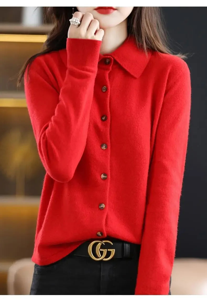 Cardigan Femme Col Polo Loose Fit Tricot Doux 9 Coloris S-XXL | MDN Store