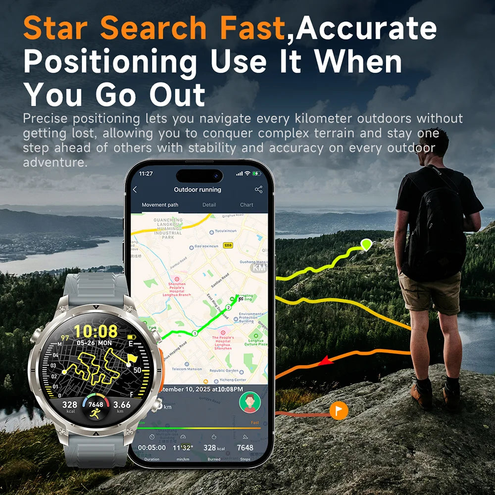 Montre GPS Militaire 1.7" 720mAh Lampe LED IP68 | MDN