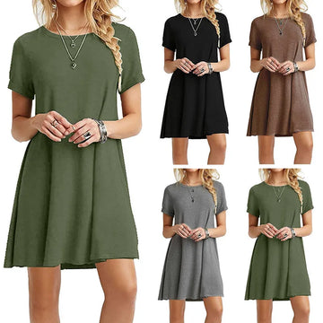 Robe T-Chemise Imprimee Vintage Col Rond Manches Courtes | MDN Store