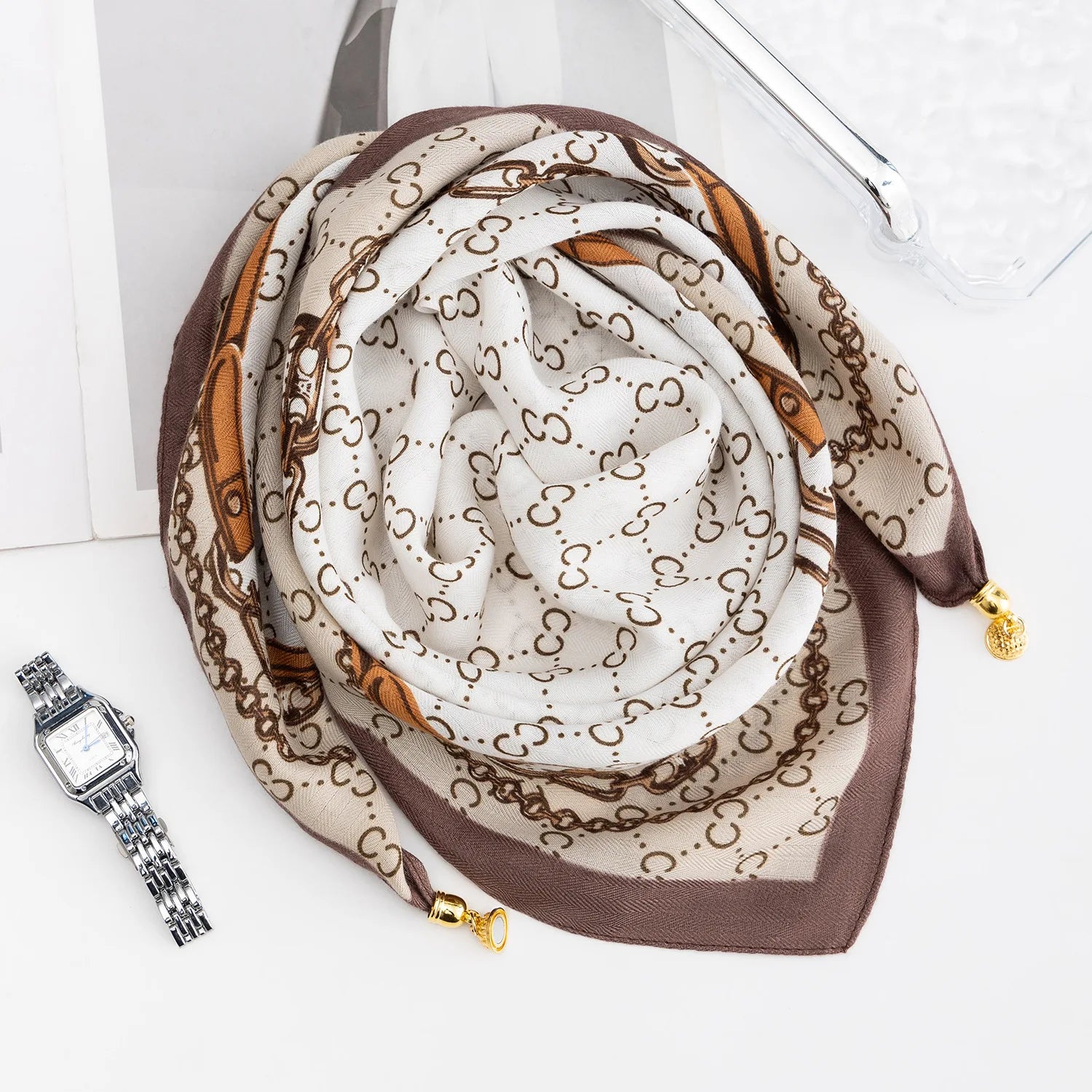 Foulard Soie Boucle Magnétique Rayé Femme | MDN Store