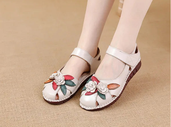 Sandales Cuir Plates Florales Lorilury | MDN