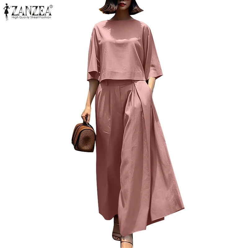 Ensemble Blouse 3/4 & Pantalon Large Paisley Bleu | MDN