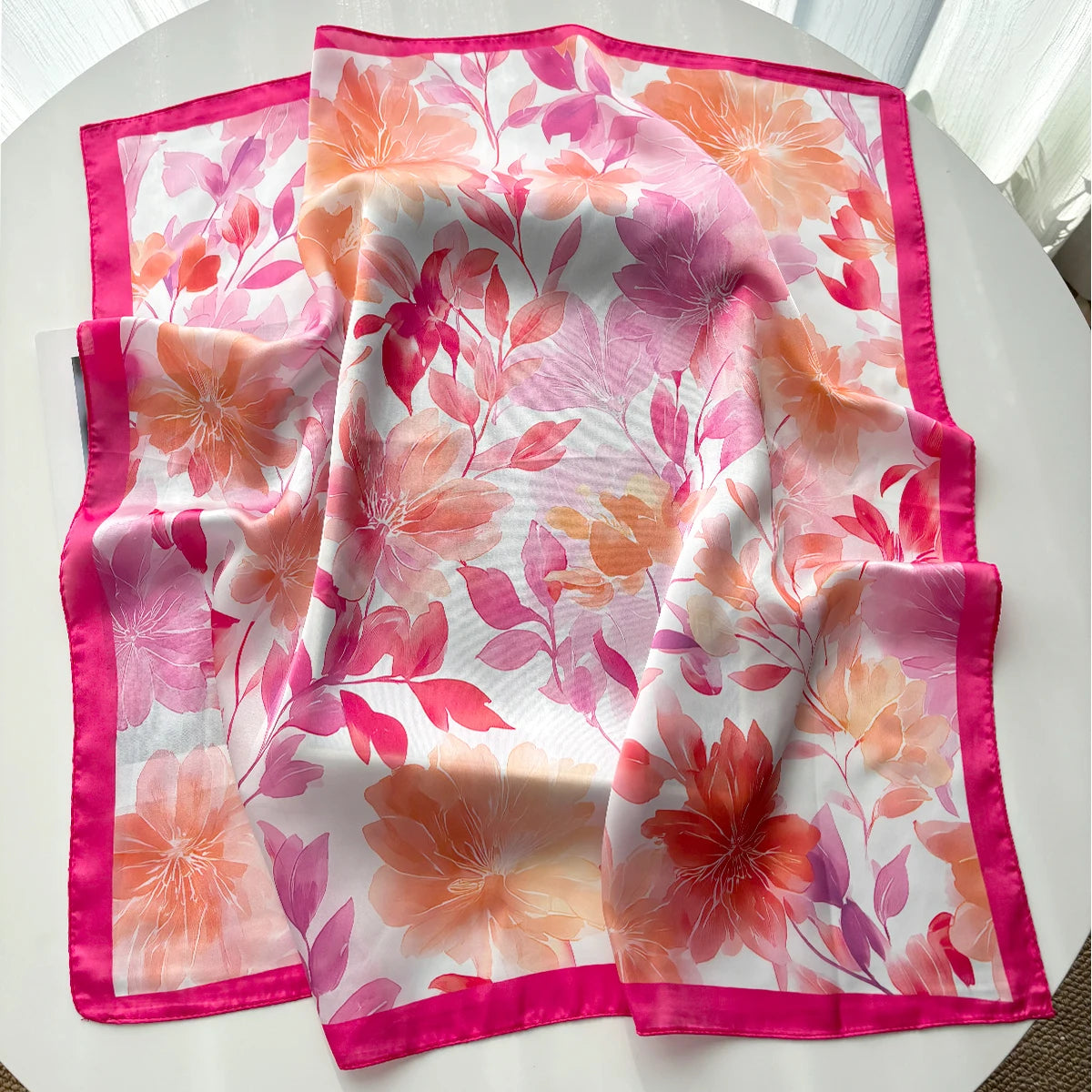 Foulard Carré Soie Floral Orange Femme | MDN Store
