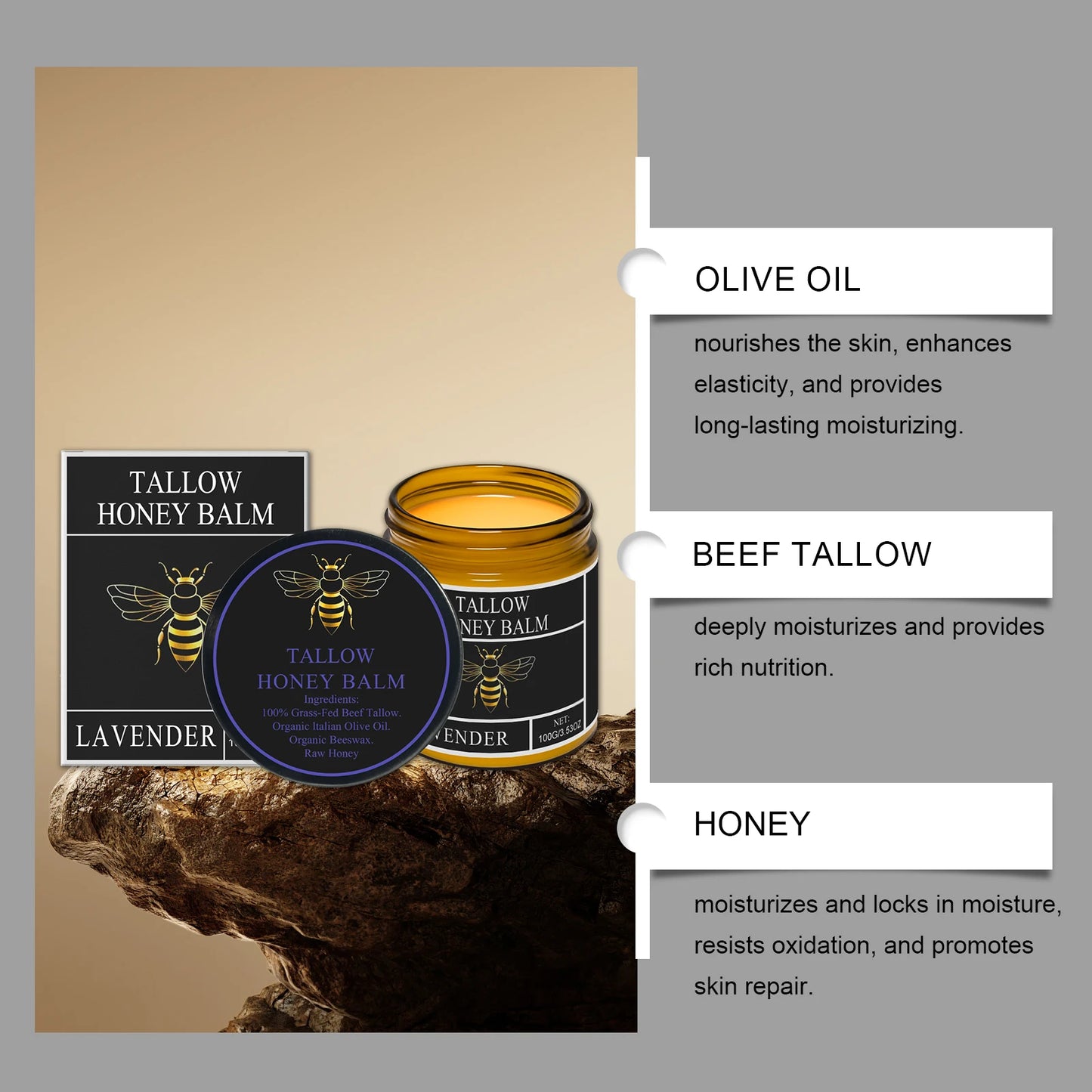 Crème Suif de Bœuf Miel Fouetté Visage Corps Hydratant Absorption Rapide 100g | MDN