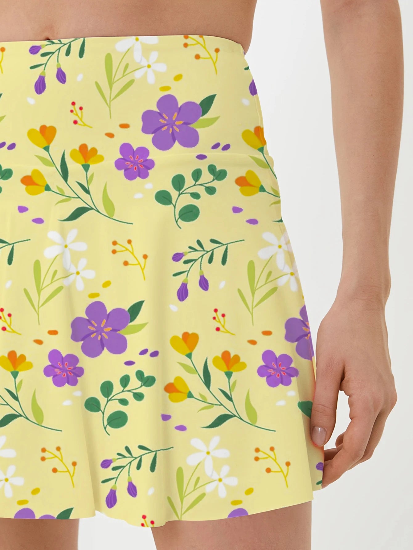 Mini Jupe Femme Jaune Imprime Floral Short Integre Style Boheme | MDN Store 25