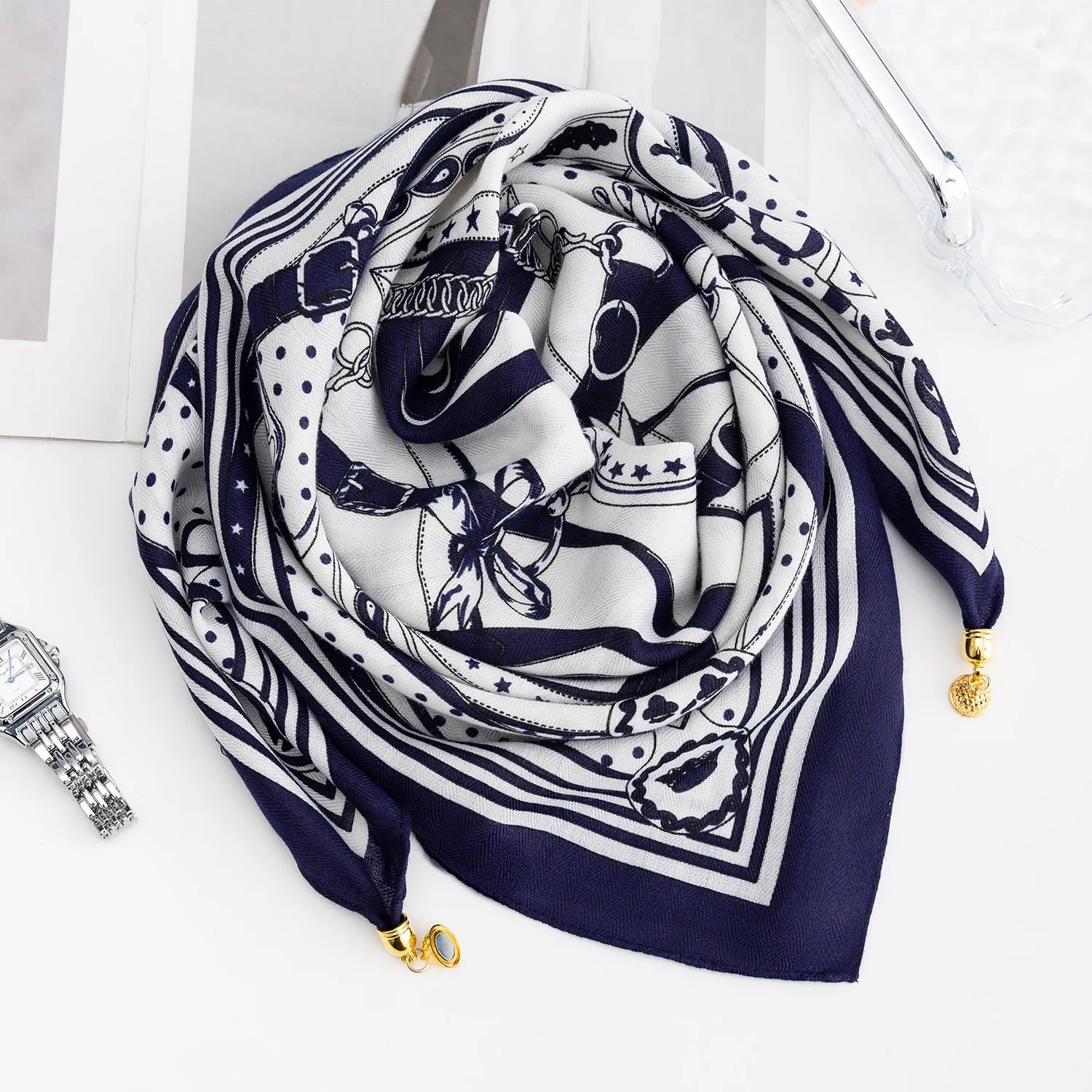 Foulard Soie Boucle Magnétique Rayé Femme | MDN Store