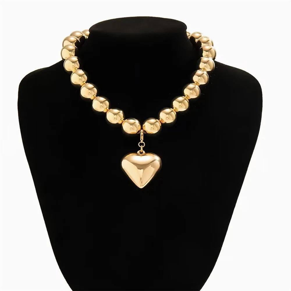 Collier Perles Cœur Doré Baroque Punk | MDN Store