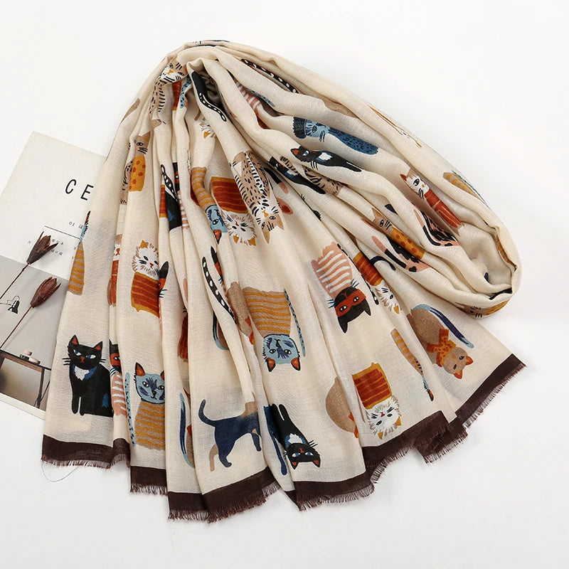 Écharpe Longue Viscose Chat Cartoon Coloré Femme | MDN Store