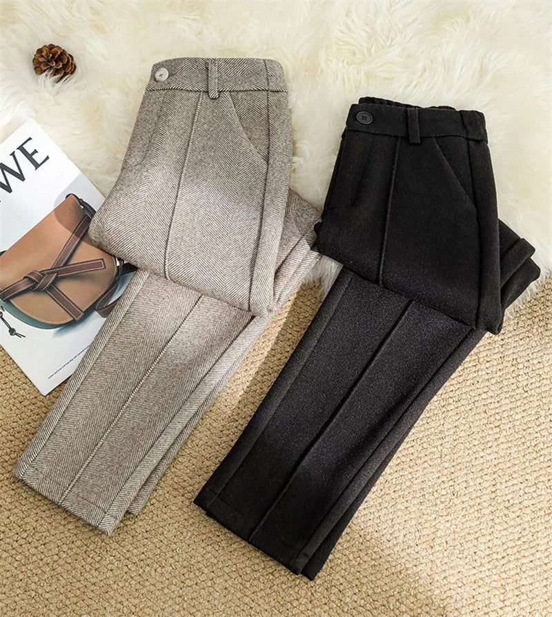 Pantalon Femme Laine Taille Haute - Velours Épais Chaud Automne Hiver | MDN