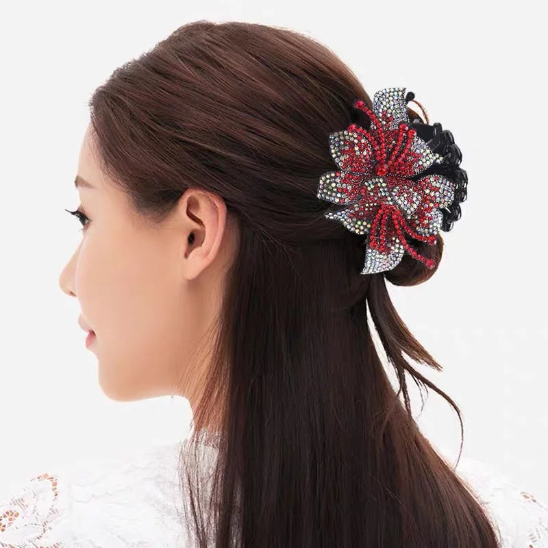 Pince Cheveux Fleur Strass Luxe Coréenne - Barrette Crabe Élégante | MDN Store