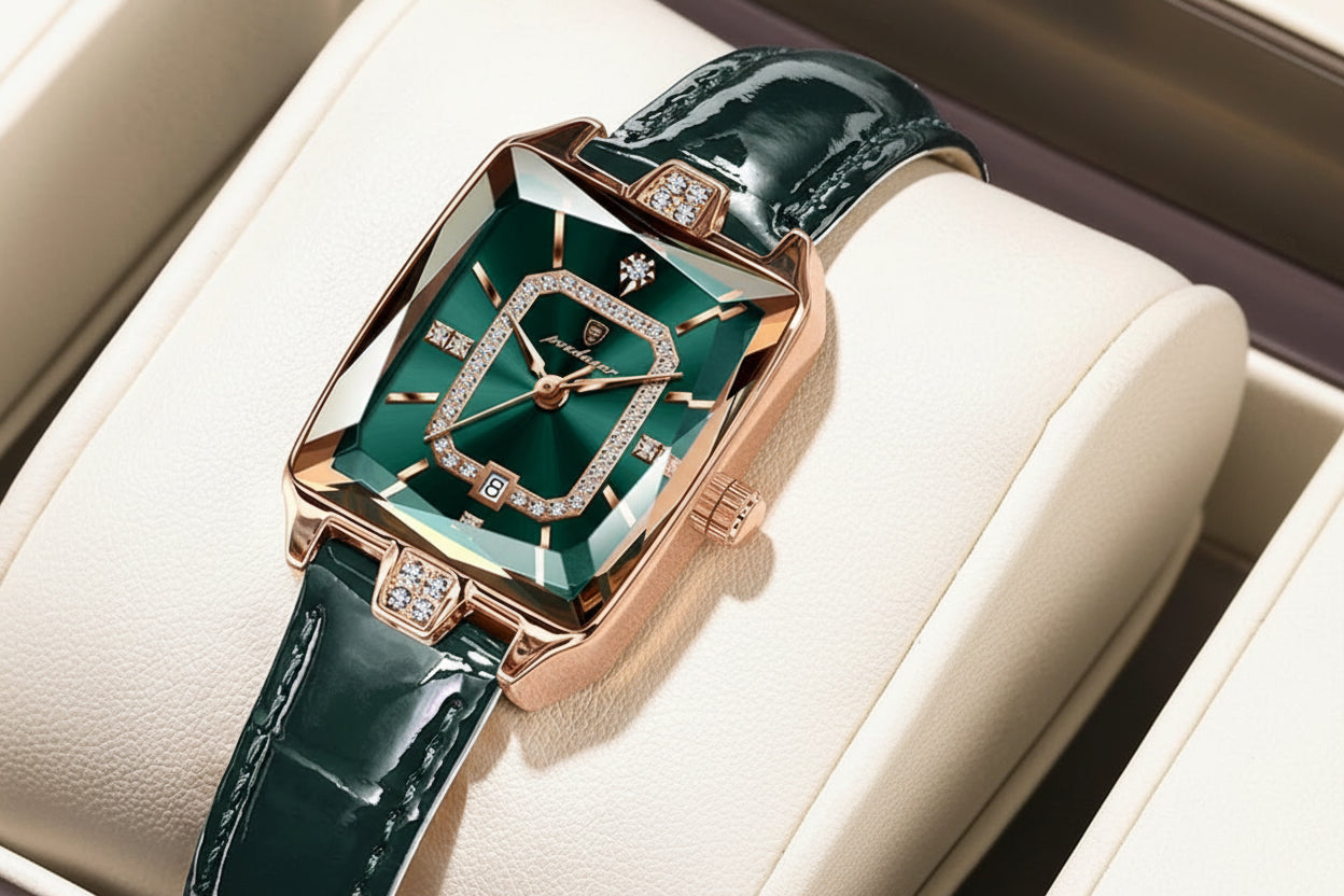 Montre Femme Rectangle Cuir POEDAGAR - Luxe Étanche Date Quartz Élégante Cadeau | MDN