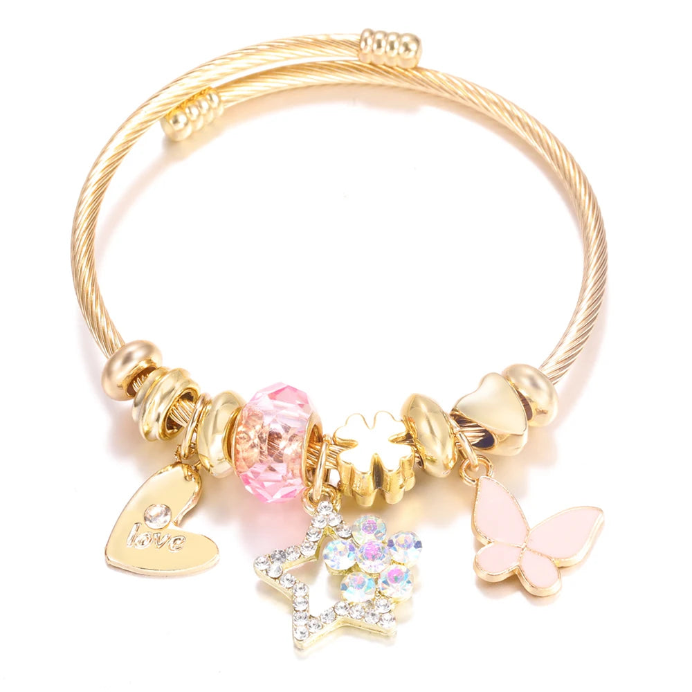 Bracelet Femme Acier Inoxydable Doré Fleurs Strass 4 Couleurs | MDN Store