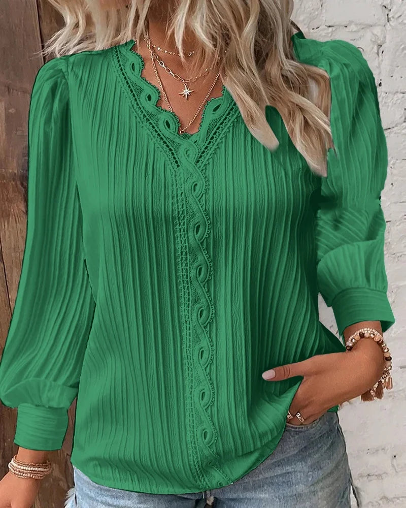 Élégant Été Hollow Dentelle Patchwork Femme Chemise Chic Blouse Col | MDN Store