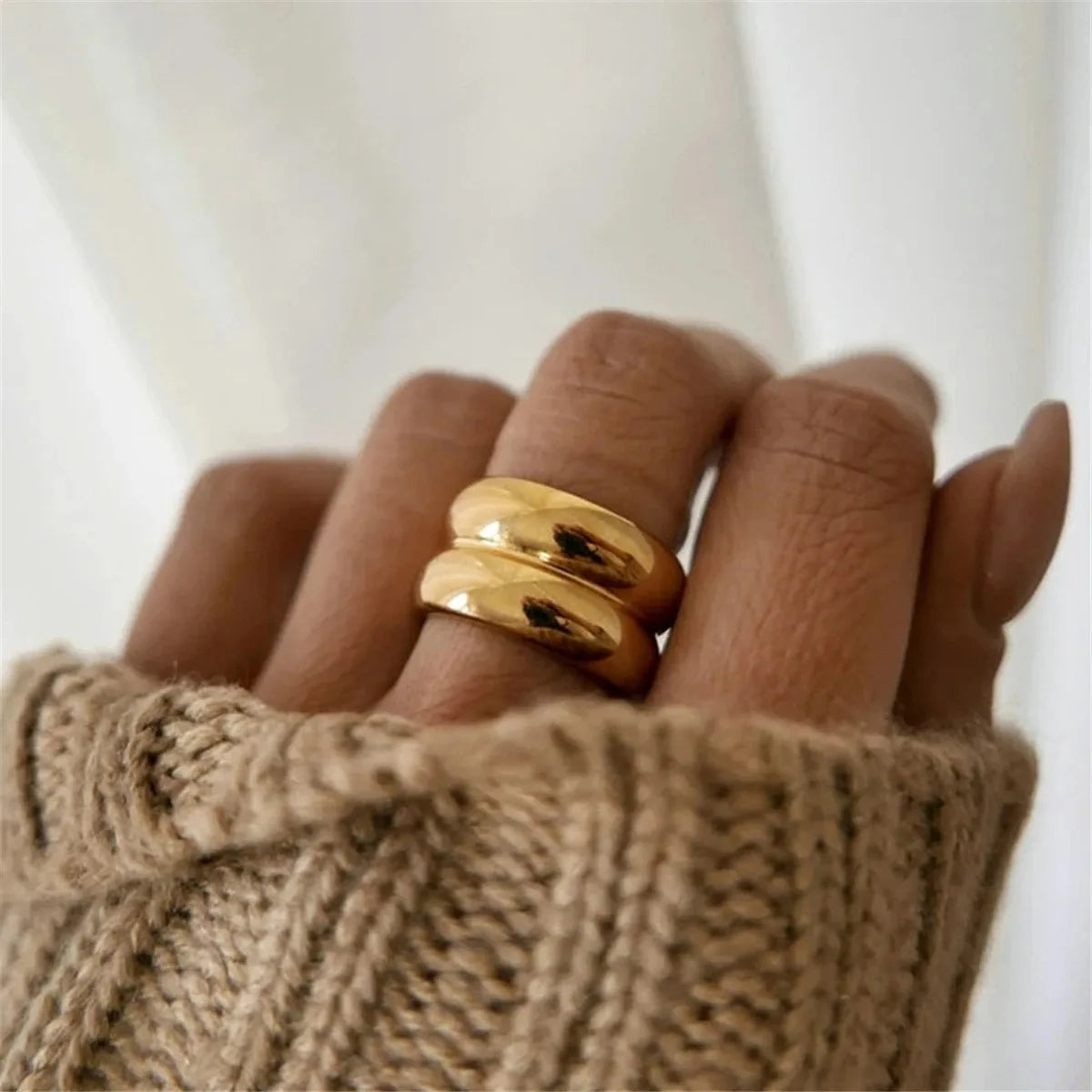 Bague Double Couche Acier Plaqué Or 18K | MDN Store
