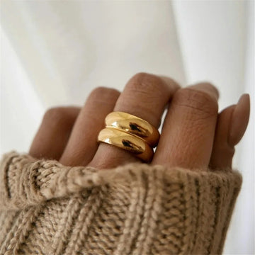 Bague Double Couche Acier Plaqué Or 18K | MDN Store