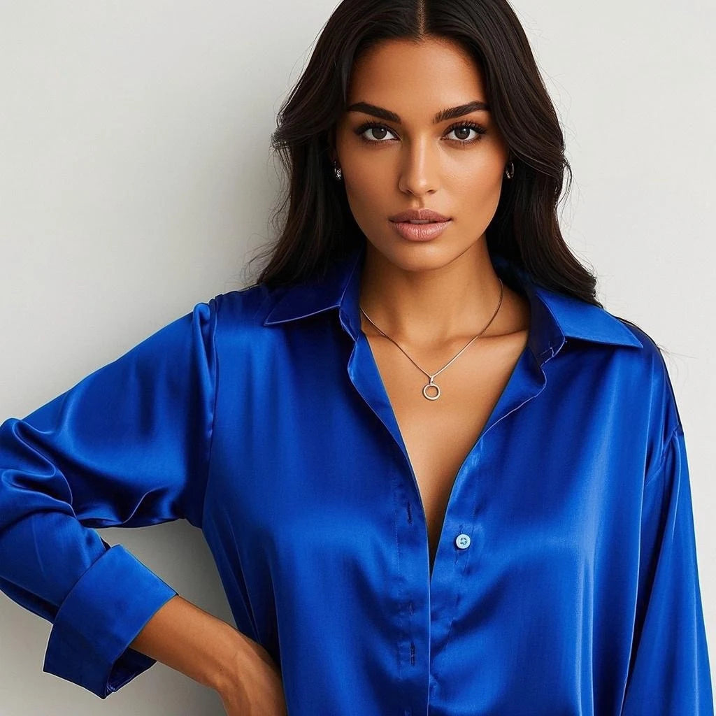 Korean Bureau Femme Trend Décontracté Chemise Élégant Blouses pour Femme Satin Multicolor Basic Slim Chemise Uni All-Match